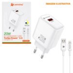 CARREGADOR TURBO USB/IOS 20W PEI-QC501-2